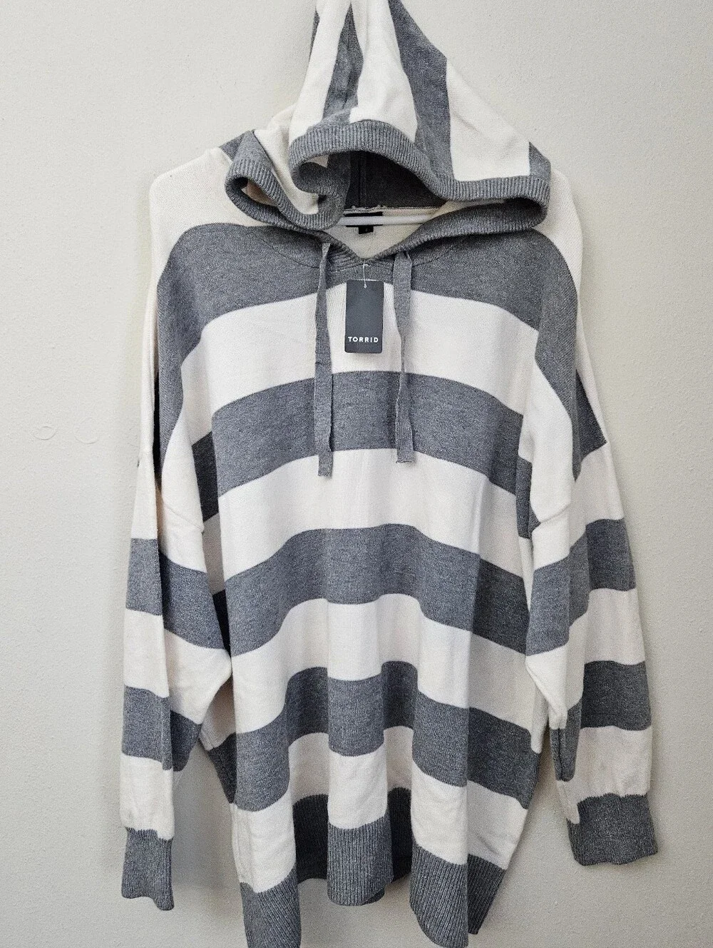 torrid Gray and White Striped Hooded Knit Pullover Size 4
